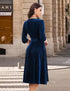 Mikasi Vintage Rockabilly Midi Kleid mit 3/4 Ärmeln und V-Ausschnitt für Hochzeiten und Cocktailpartys
